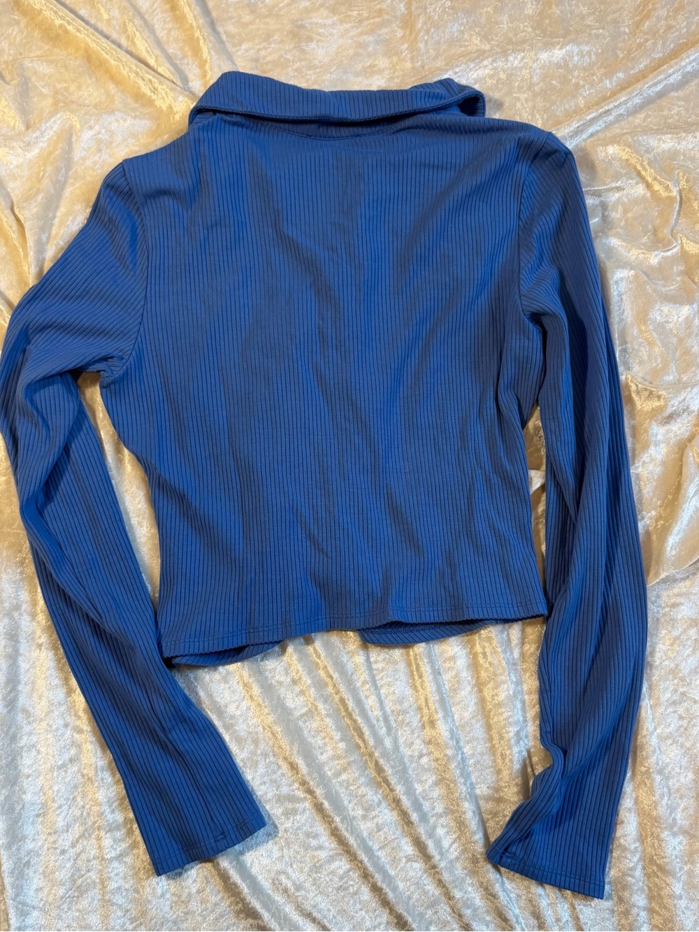 Reformation Blue Ribbed Ruched Button-Up Top – Size XL - Picture 5 of 5